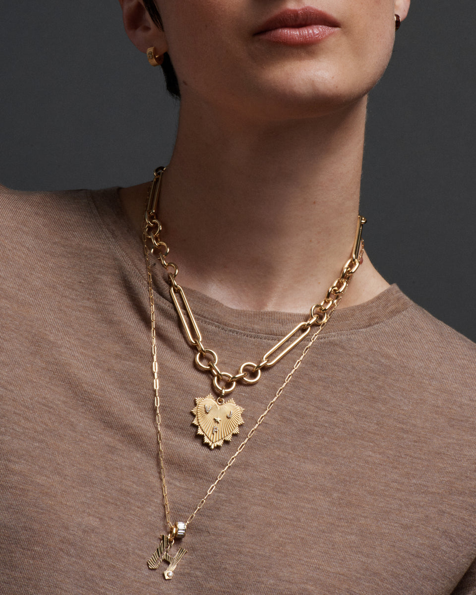 Custom Heart Love Token : Oversized Mixed Clip Chain in 18K Yellow