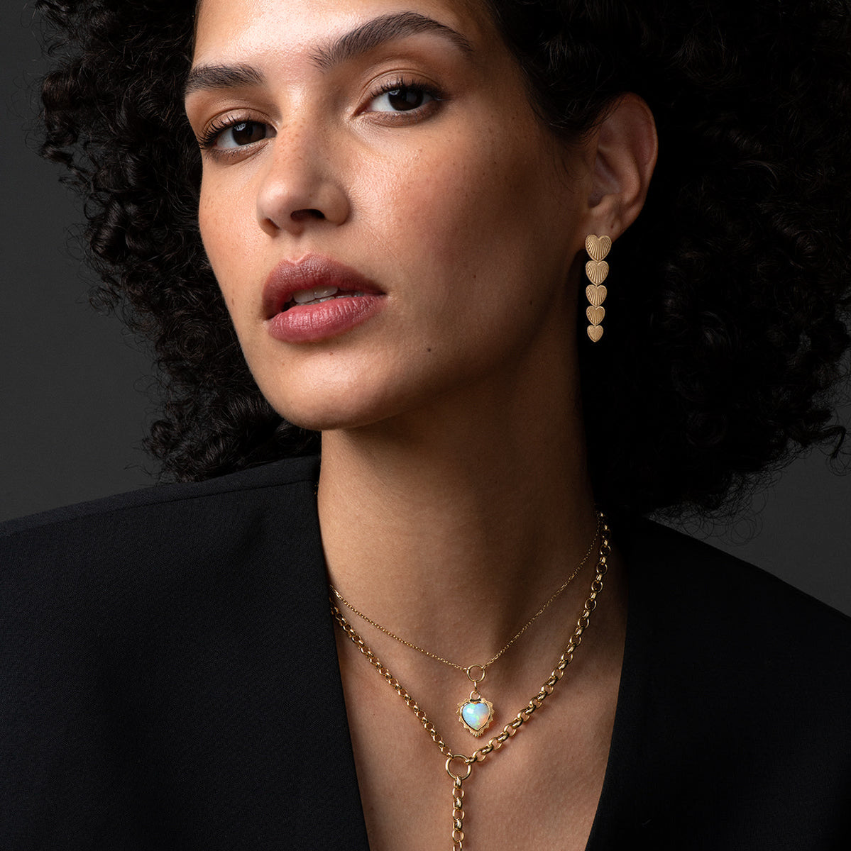 18K Yellow Gold True Love Graduated Heart Token Earring FoundRae