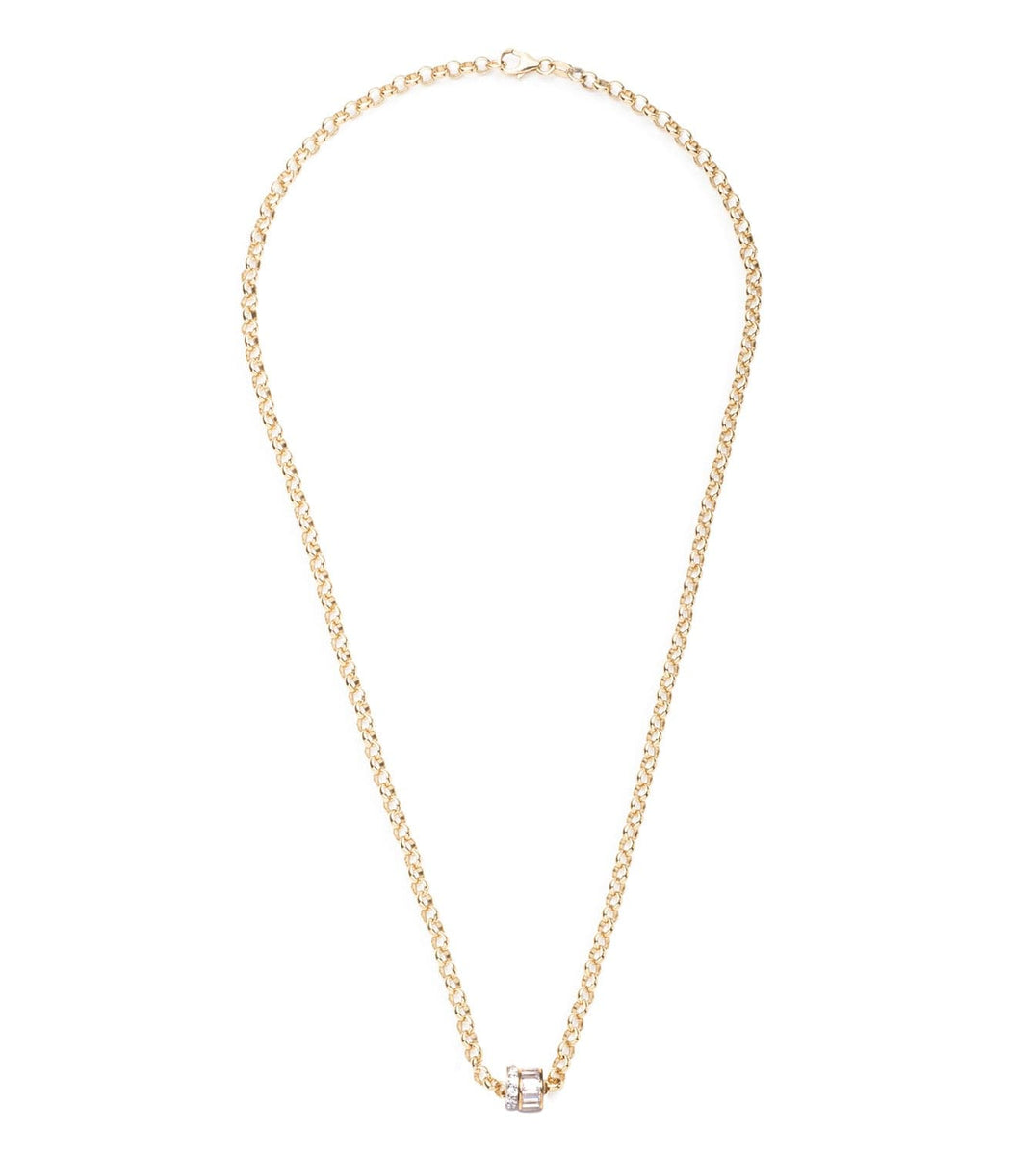 Baguette Diamond & Pave Heart Beats Medium Belcher Chain – – FoundRae