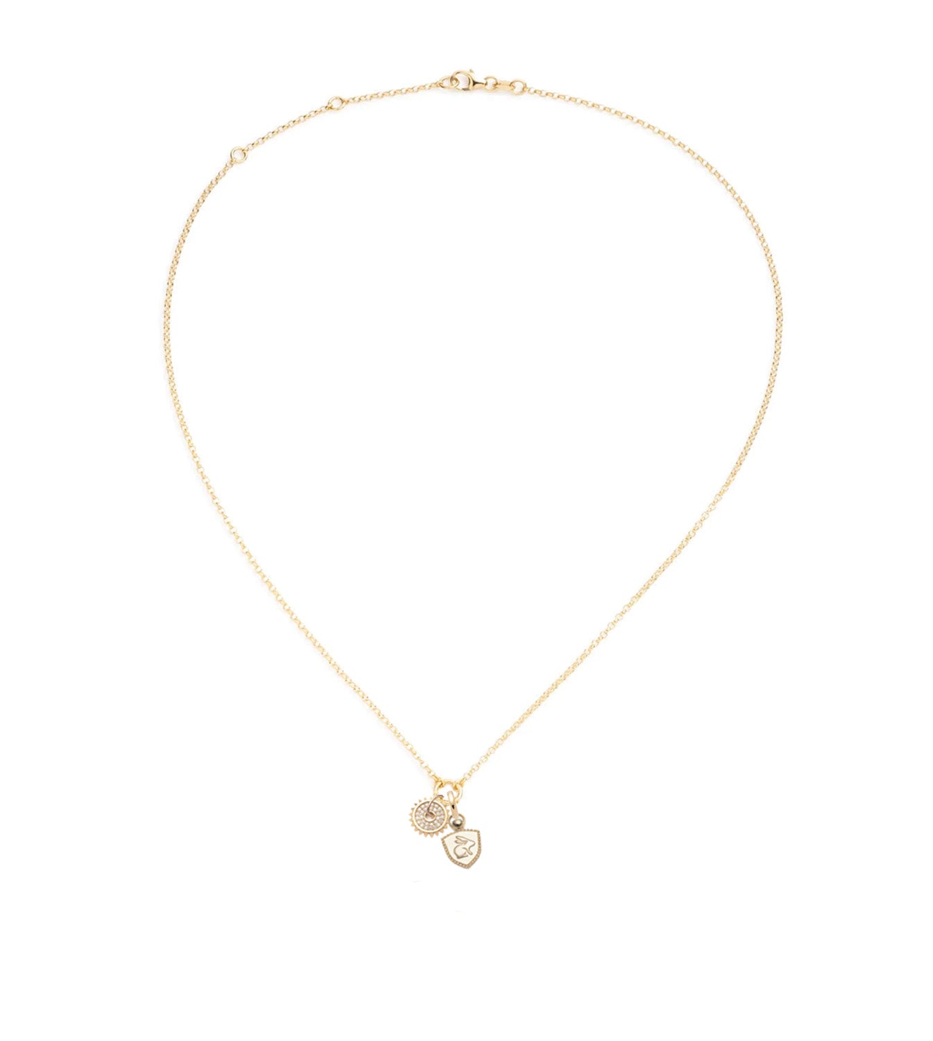 Bunny and Pave Disk - Love : Fine Belcher Stationary Chain Necklace