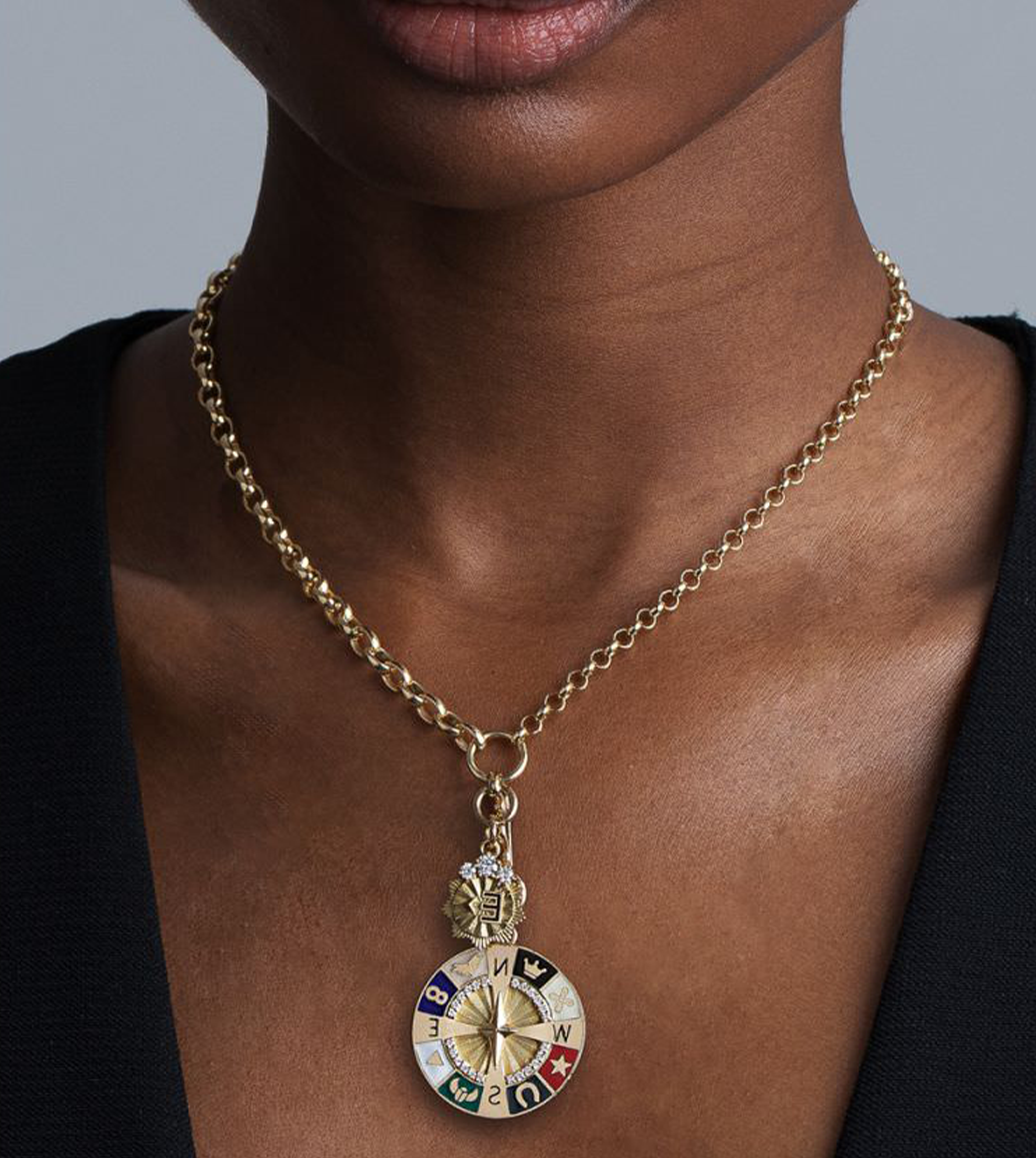 Internal Compass : Champleve Mixed Belcher Extension Chain Necklace