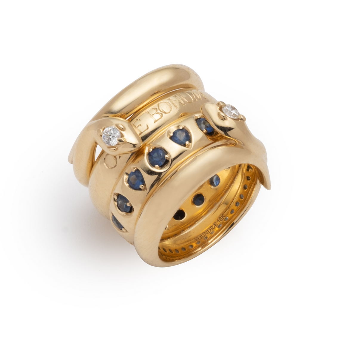 10k Yellow Gold Infinity Sea Snake Head Ring - High Polish, Diamond-Cut Band With Red CZ, Size 4