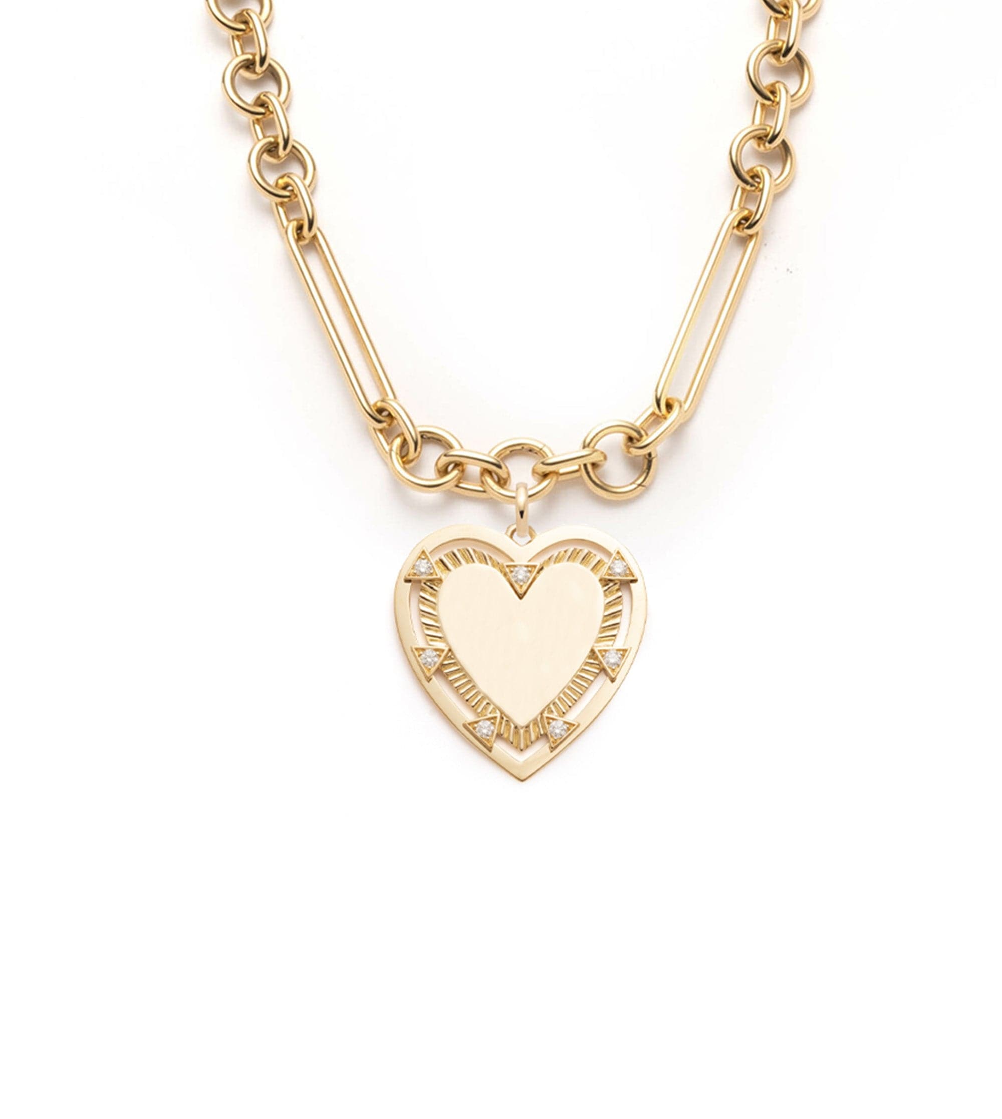 Oversized Mixed Clip Chain with Oversized Engravable Heart and Oval Pushgate