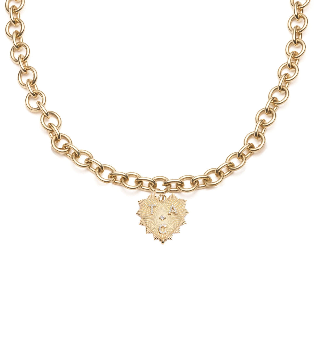 18K Yellow Gold Custom Radiating Heart : Midsize Mixed Link