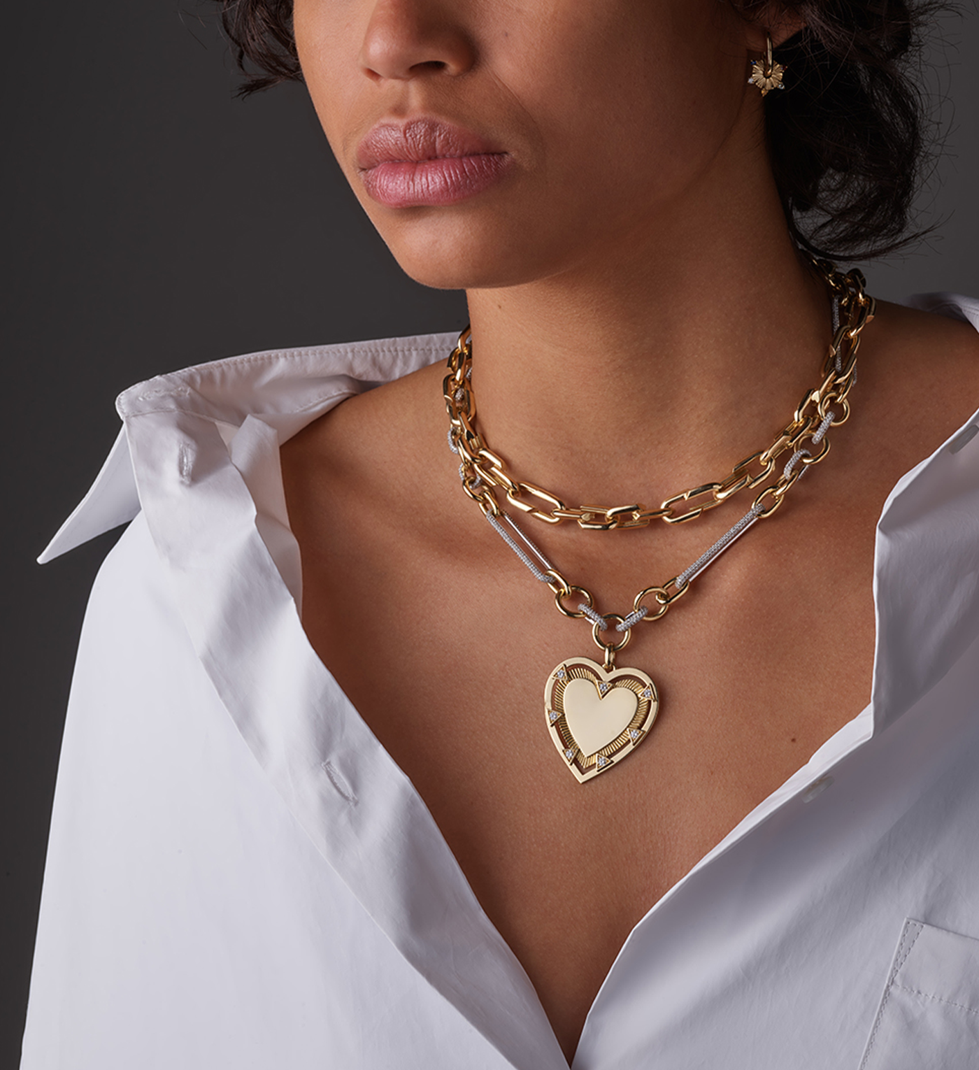 Medium Strong Hearts Love Link Chain Necklace