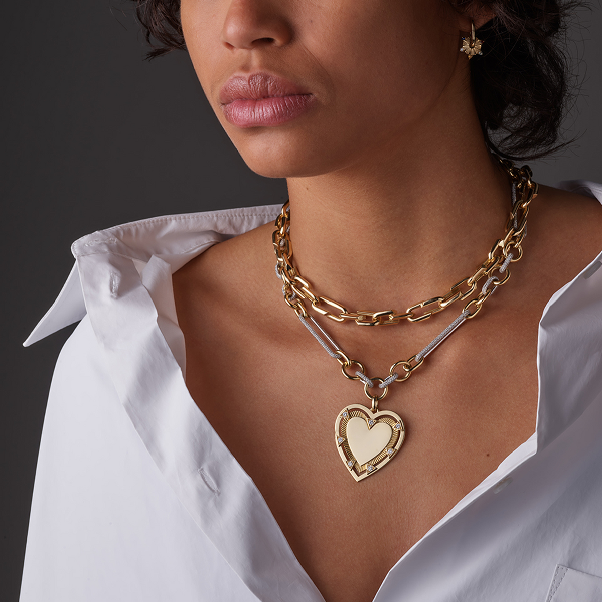 Medium Strong Hearts Love Link Chain Necklace