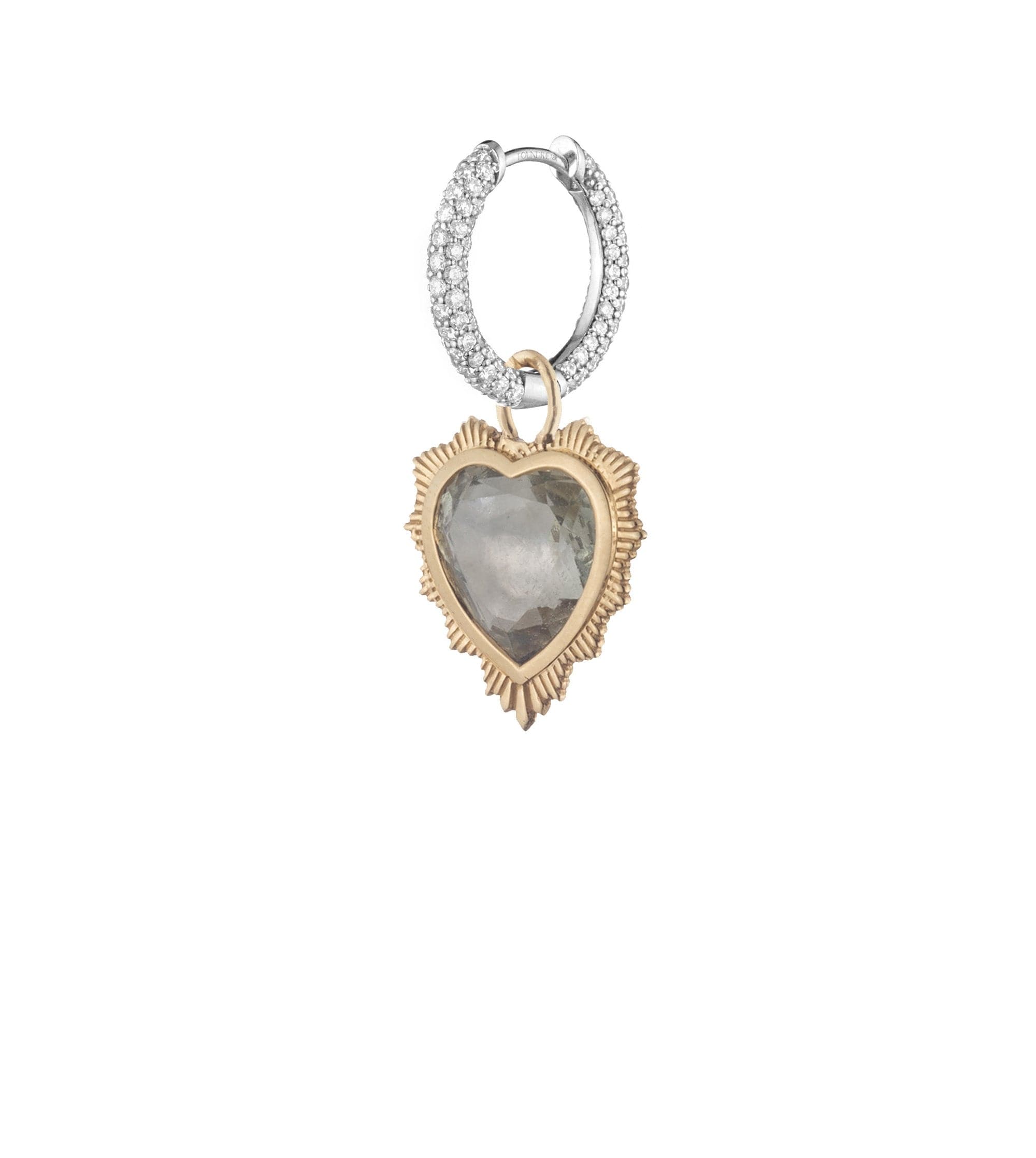 Gemstone Heart - Love : Green Prasiolite Small Diamond Pave Chubby Ear Hoop