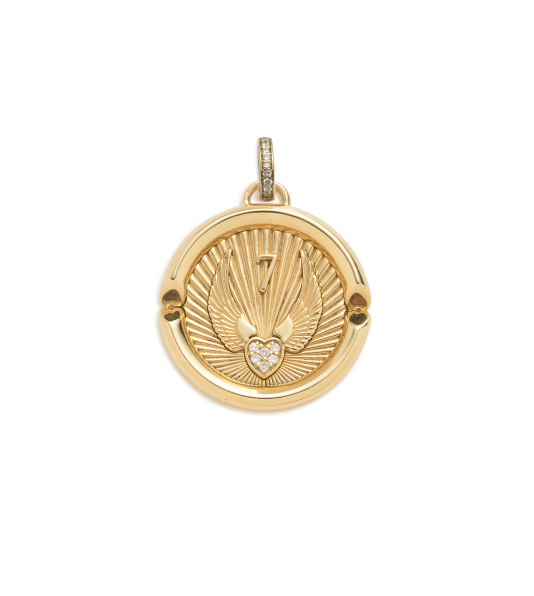 Foundrae | Heart at Peace Engravable Medium Specialty Medallion with Oval Pushgate 18K Yellow Gold Size 25.5mm | Pave Diamond