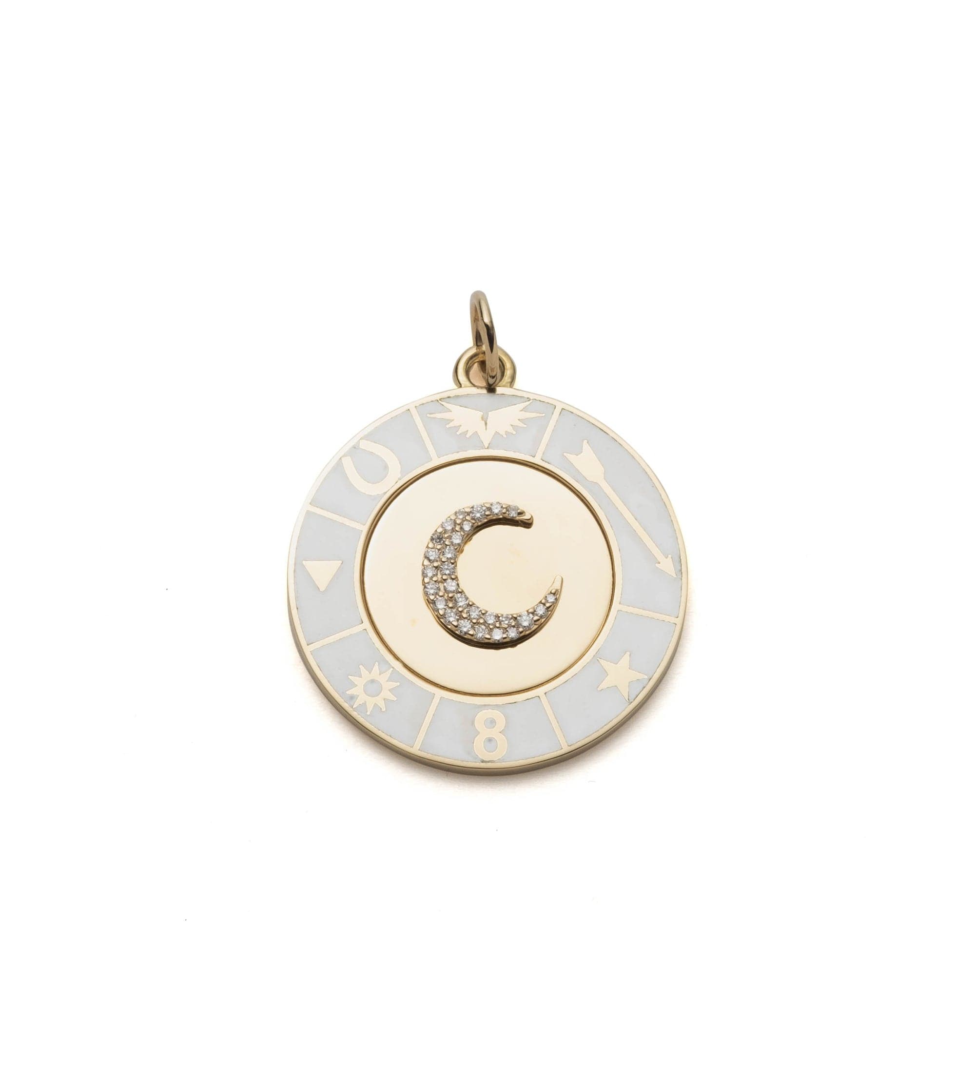 White Crescent : Champleve Enamel Wheel Medallion
