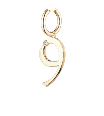 Engravable Number 9 : Oversized Small Chubby Ear Hoop