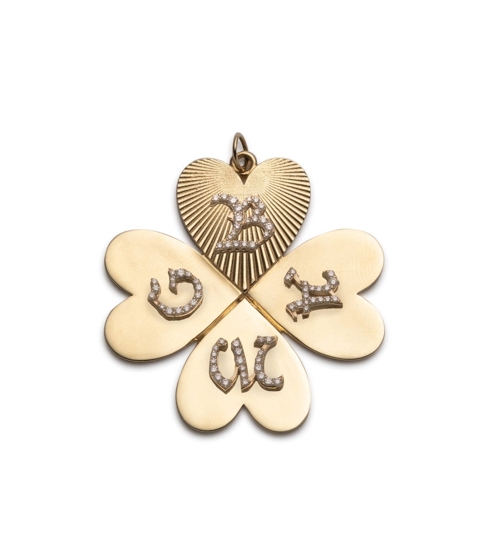 18K Yellow Gold Four Heart Clover Mini Medallion with Diamond