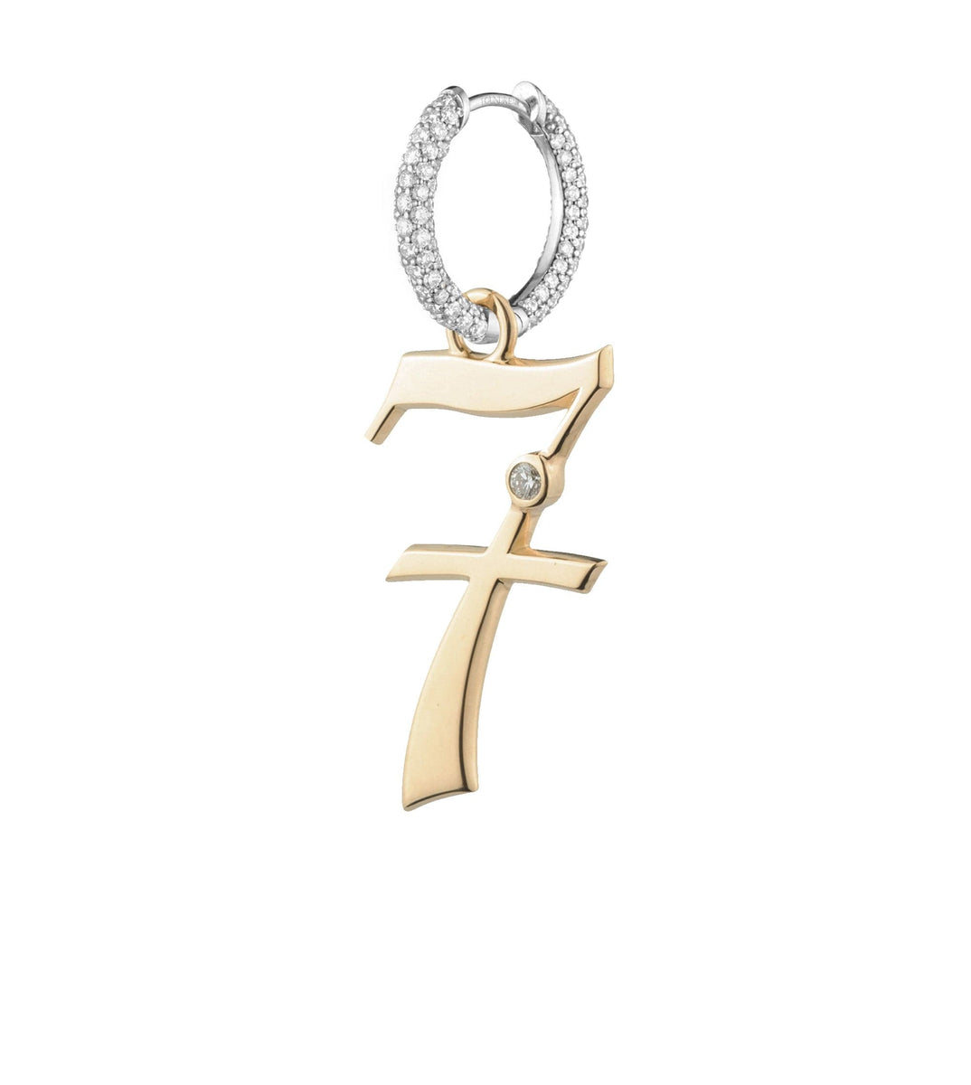 Foundrae | Engravable Number 2 Oversized Small Pave Chubby Ear Hoop Earring 18K Yellow Gold Size 16