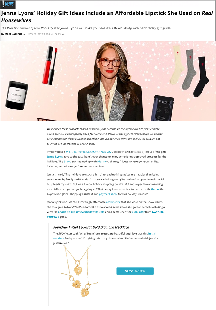 E! News - Jenna Lyons' Holiday Gift Ideas - Nov 2023