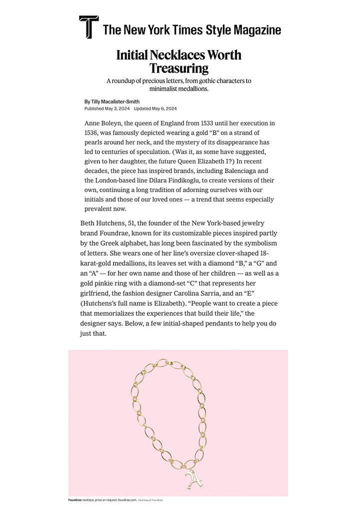 TMagazine - Initial Necklaces Worth Treasuring - May 2024