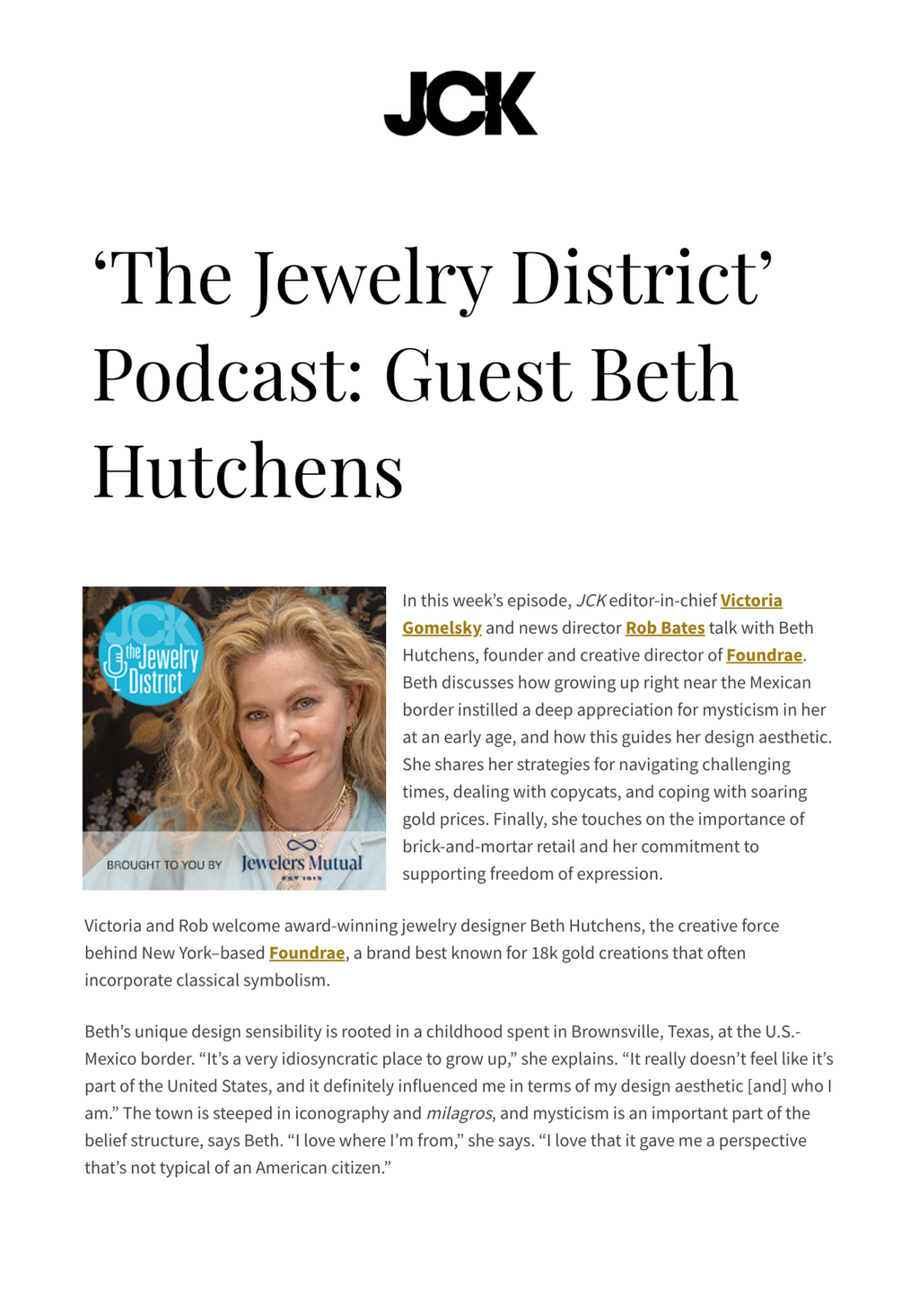 'The Jewelry District' Podcast: Guest Beth Hutchens