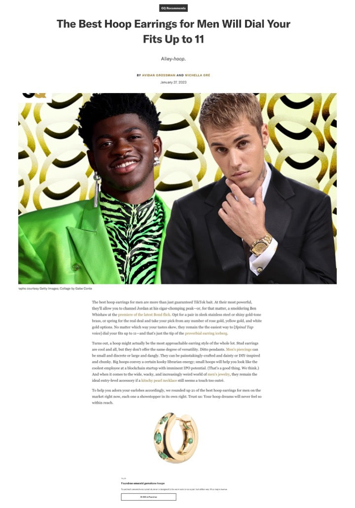 GQ Magazine - The Best Hoop Earrings for Men Will Dial Your Fits Up to 11 - Jan 2023