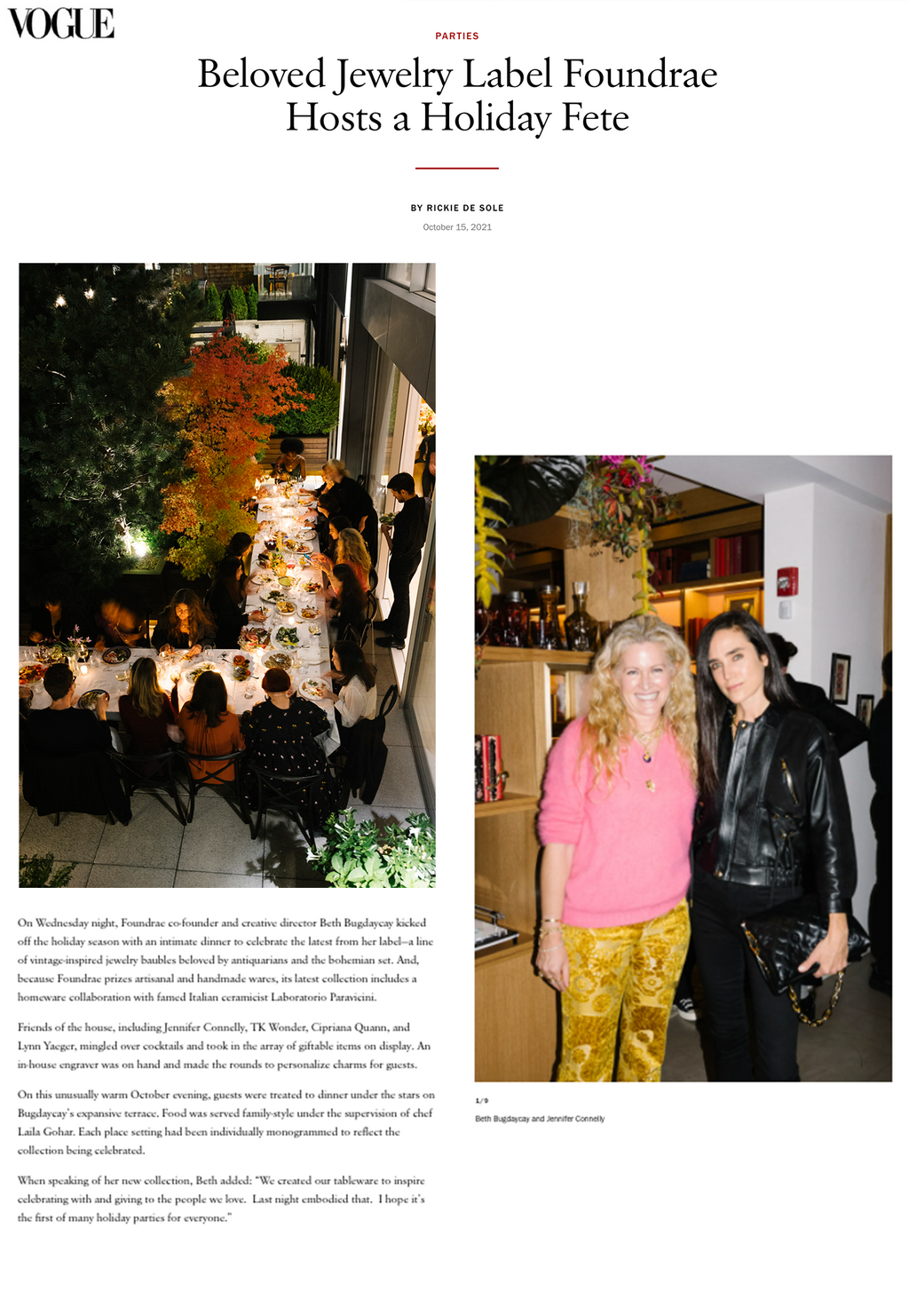 Vogue - Foundrae Holds a Holiday Fete, Oct 2021