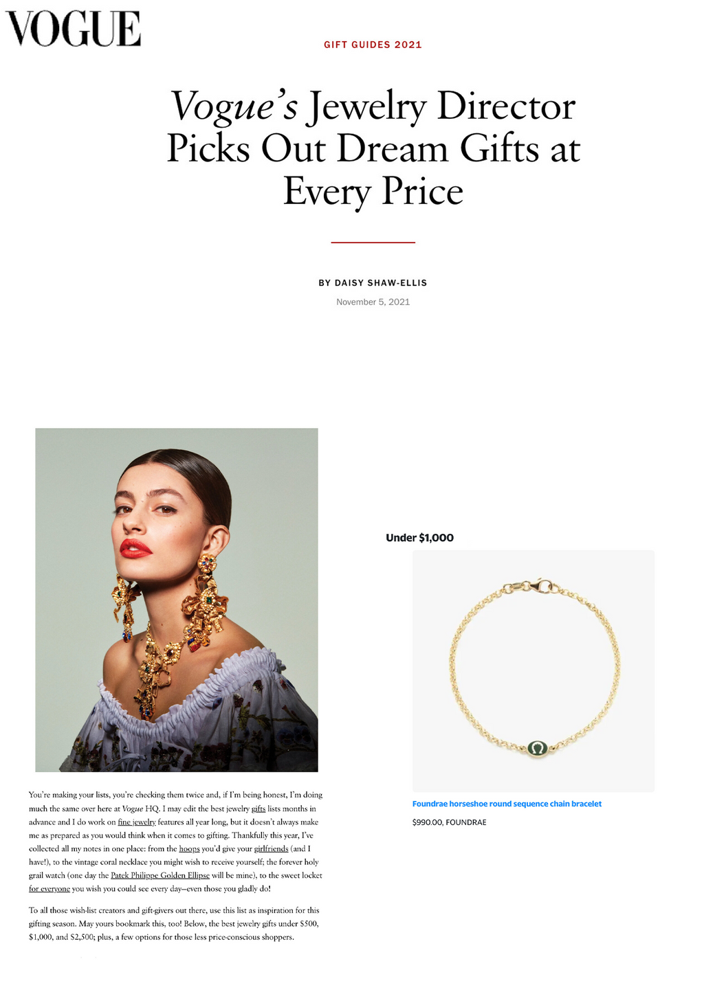 Vogue - Jewelry Director Picks Out Dream Gifts, Nov 2021