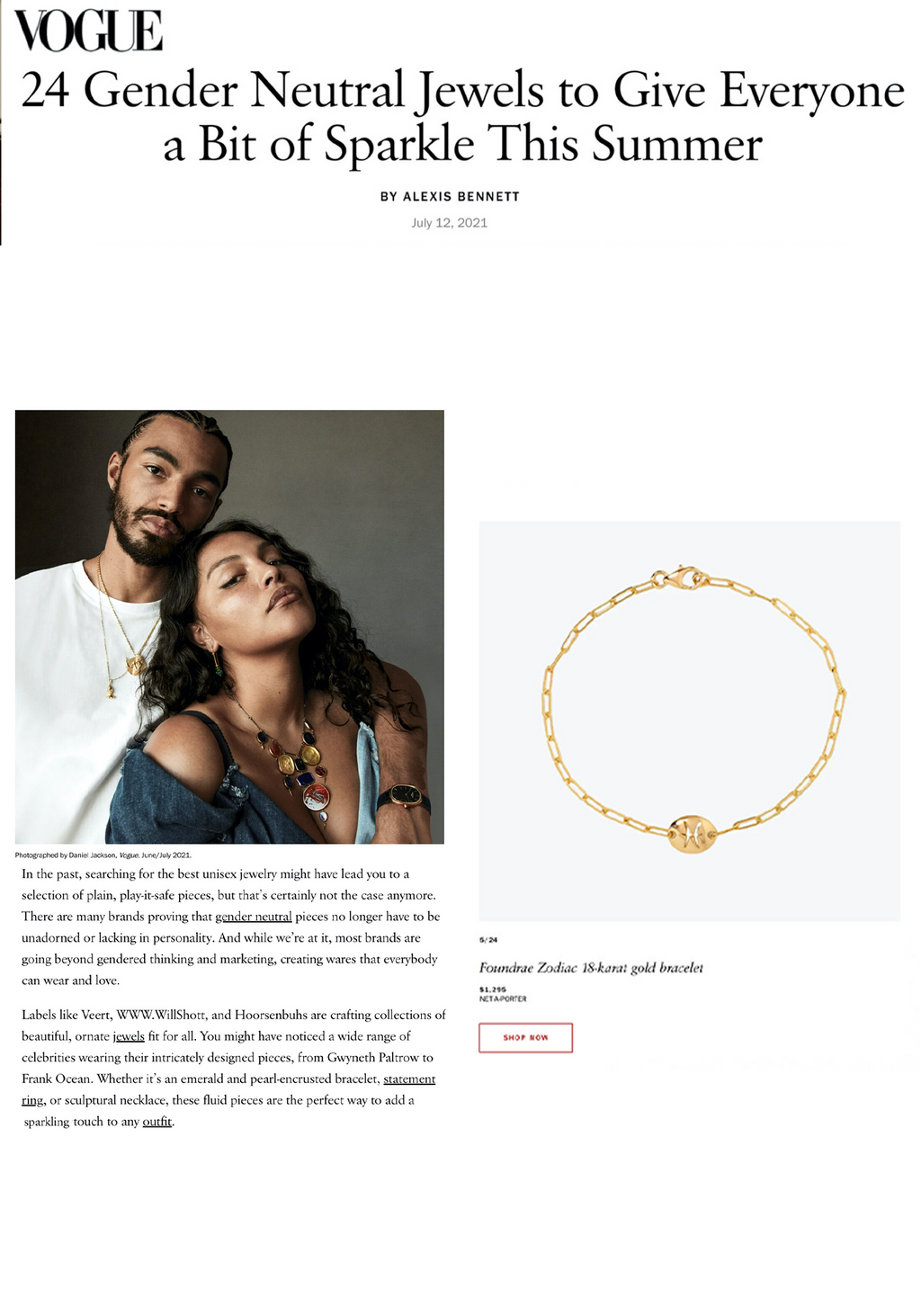 Vogue - Gender Neutral Jewels, Jul 2021