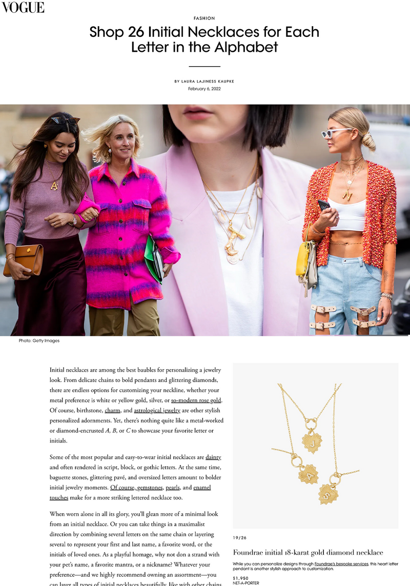 Vogue - Shop 26 Initial Necklaces for Each Letter in the Alphabet, Feb 2022