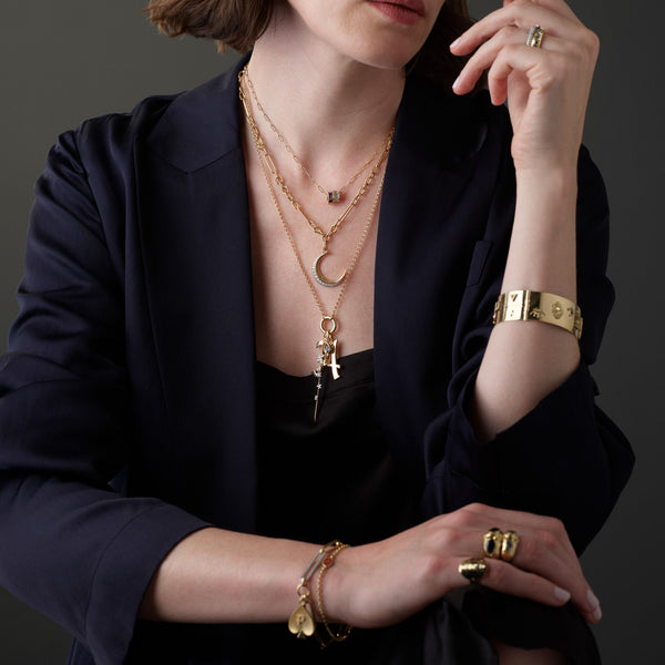 Infinite Gratitude | Crescent Medium Pendant | Diamonds, Yellow Gold