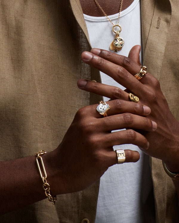Lovestruck Pierced Diamond Initial Pinky Ring : in Yellow Gold
