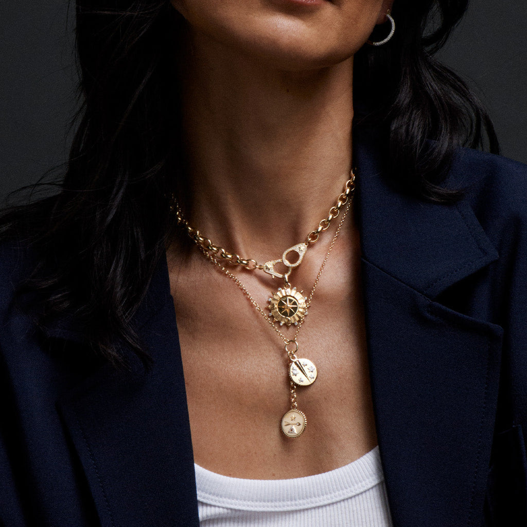 Internal Compass Medium Medallion : in Gold with Diamonds and an Annex Link view 2