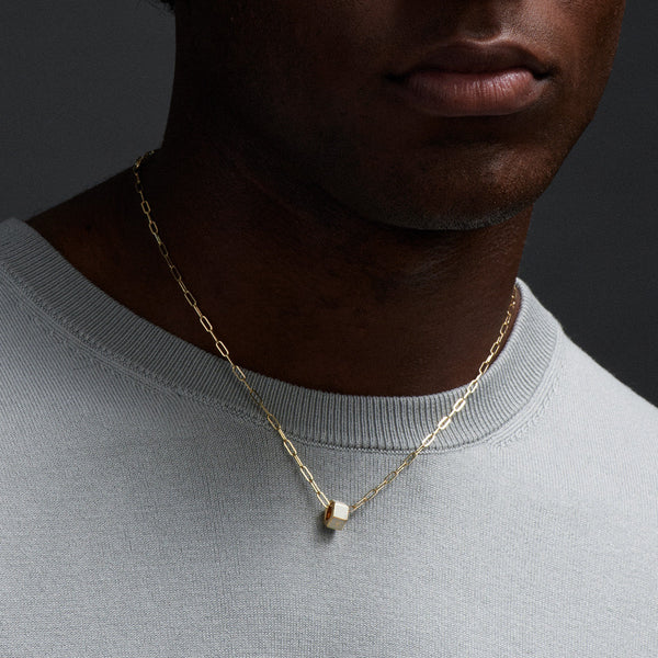 Personalized - True Love | Custom Small Ceramic Faceted Heart Beat Fine Clip Necklace | Cream Ceramic, Yellow Gold