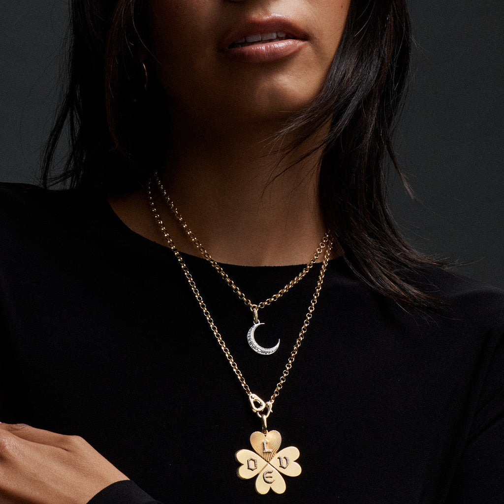True Love Oversized Custom Four Heart Clover : in Yellow Gold with Pave Diamonds and an Annex Link view 2