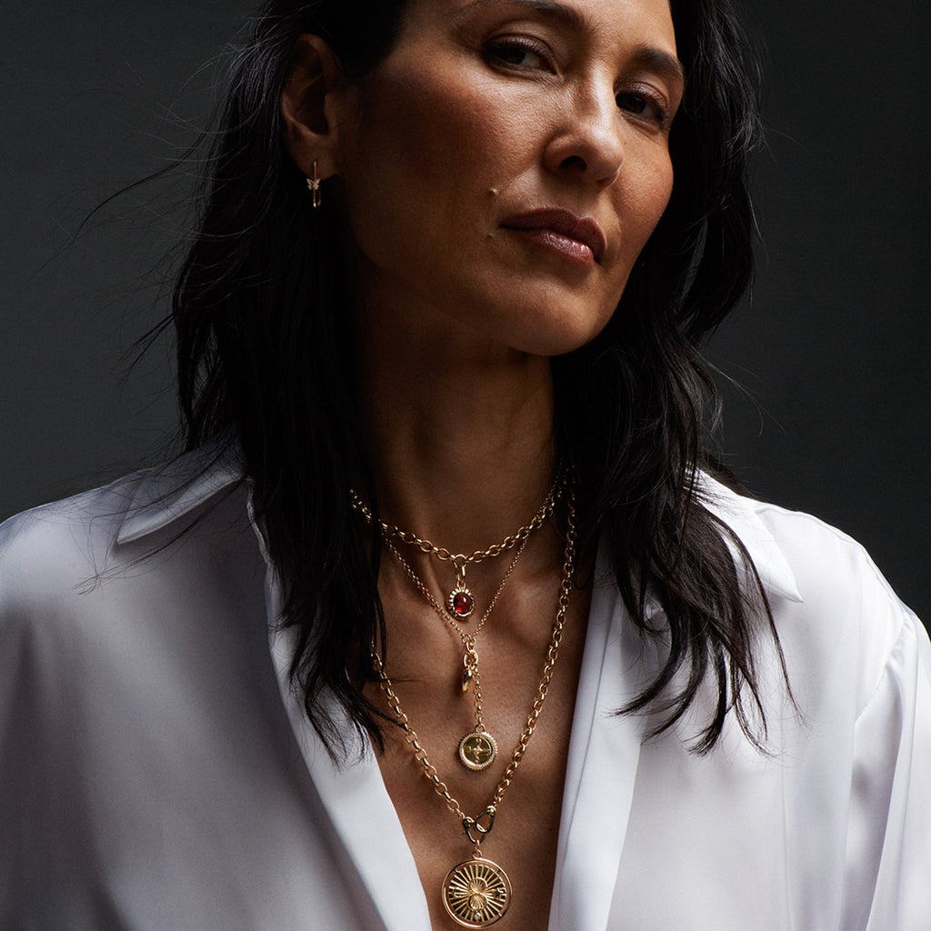 Gemstone Crescent & Internal Compass : Small Mixed Belcher Extension Necklace view 2