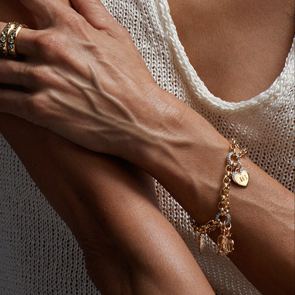 Pave Diamond Engravable Heart Miniature Medallion : in Yellow Gold with an Annex Link view 2