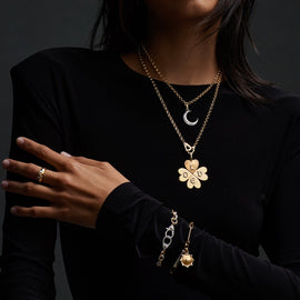 Crescent - Karma : Diamond Gemstone Medallion with Annex Link