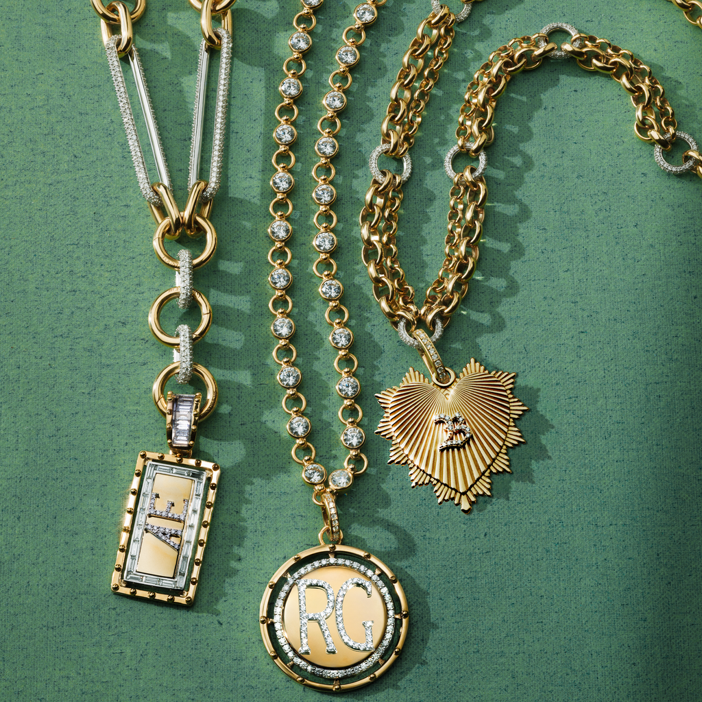 Personalized - True Love | Initial Heart Love Token Festoon Necklace | Diamonds, Yellow Gold view 2
