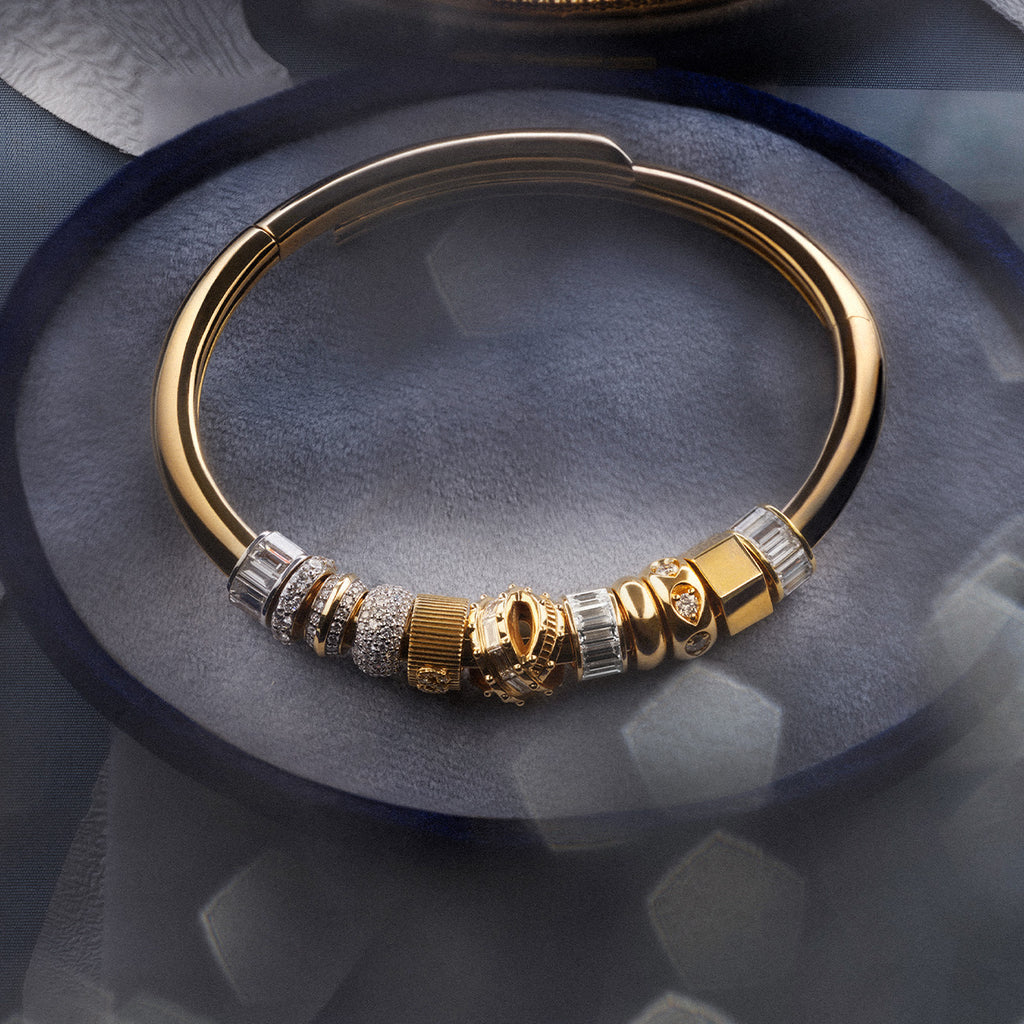 Lovestruck Pierced Interlocked Heart Beat : in Yellow Gold with Diamonds view 2