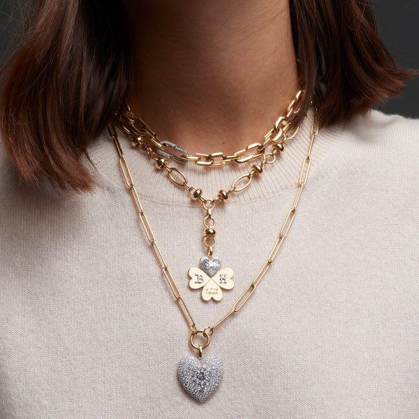 Personalized - True Love | Custom Diamond Four Heart Clover Large Pendant | Diamonds, Yellow Gold