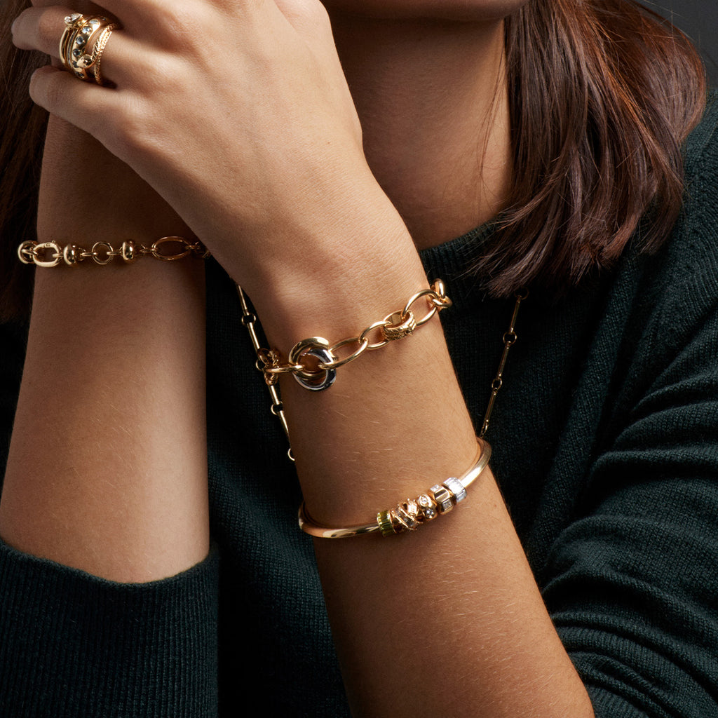 18K Yellow Gold Lovestruck Pierced Interlocked Heart Beat : in Yellow Gold with Diamonds – FoundRae view 4