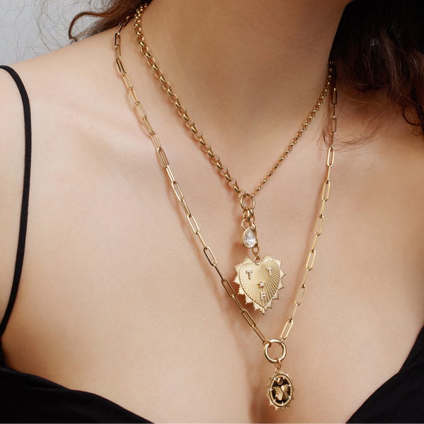 Custom Oversized Love Token : Medium Mixed Belcher Extension Chain Necklace
