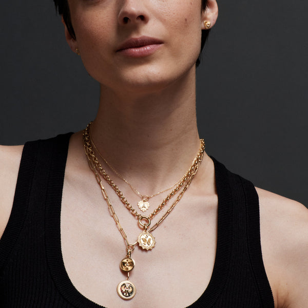 Heart Love Token Initial Miniature Medallion : in Yellow Gold with Pave Diamonds and an Annex Link