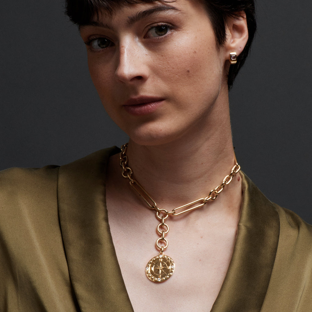 Internal Compass Large Medallion : in Gold with Diamonds and an Annex Link view 2