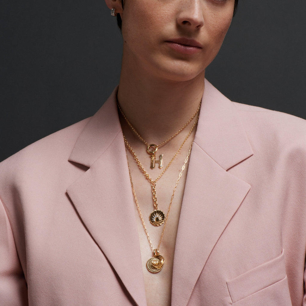 18K Yellow Gold Initials & Numbers Medium Initial Pendant : in Yellow Gold with Diamond and an Annex Link – FoundRae view 4