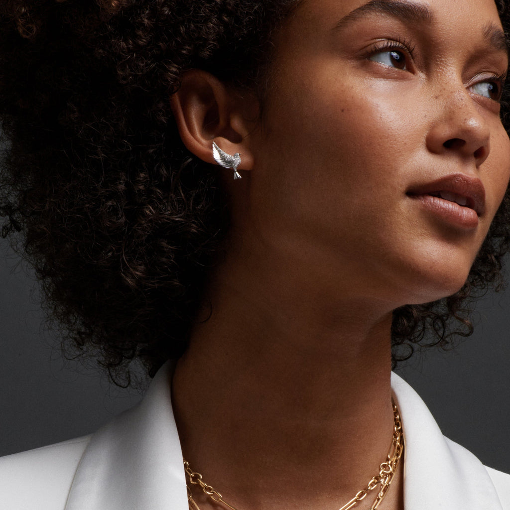 18K White Gold Sparrow Medium Ear Stud : in White Gold with Pave Diamonds – FoundRae view 4