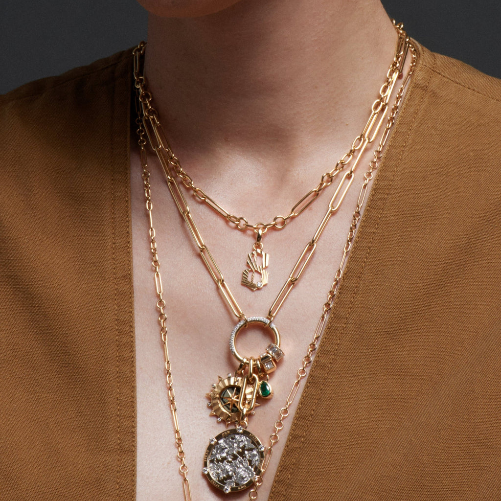 Initials & Numbers Medium Number Pendant : in Yellow Gold with Diamond and an Annex Link view 2