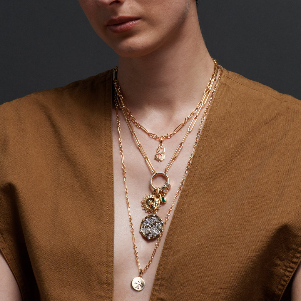 18K Mixed Gold Floral Screen Resilience Large Medallion : in Mixed Yellow Gold with Diamonds and an Annex Link – FoundRae view 4