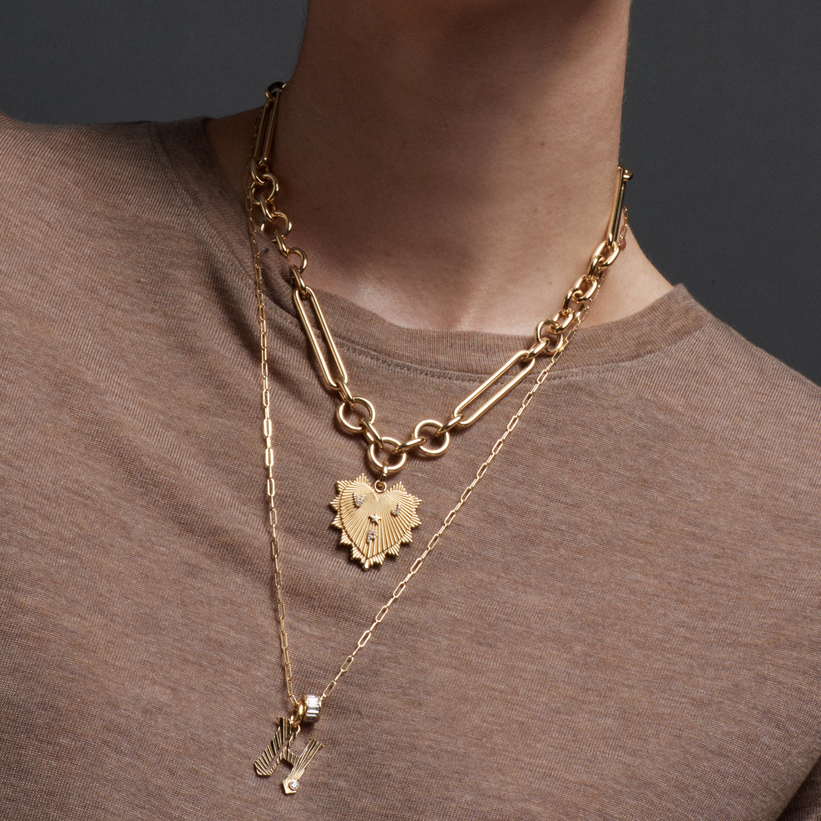 18K Gold Heart Love Token Diamond Clip Necklace | FoundRae