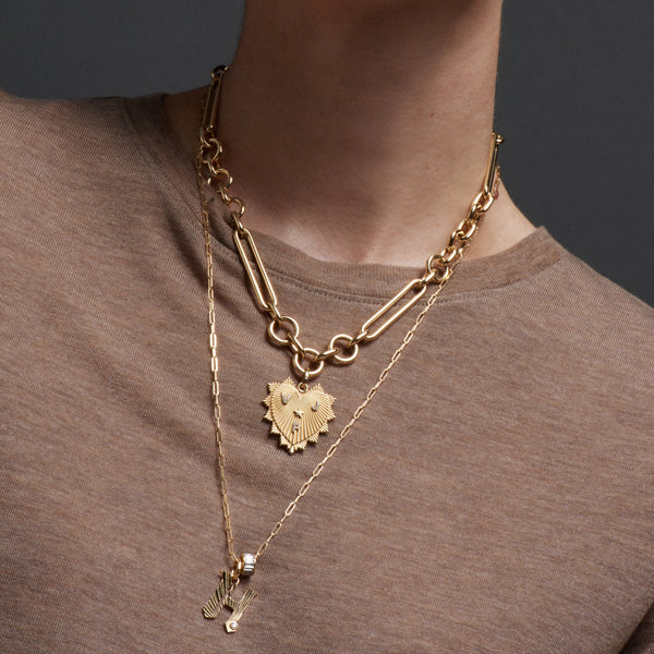 Personalized - True Love | Custom Heart Love Token Oversized Mixed Clip Necklace | Diamonds, Yellow Gold