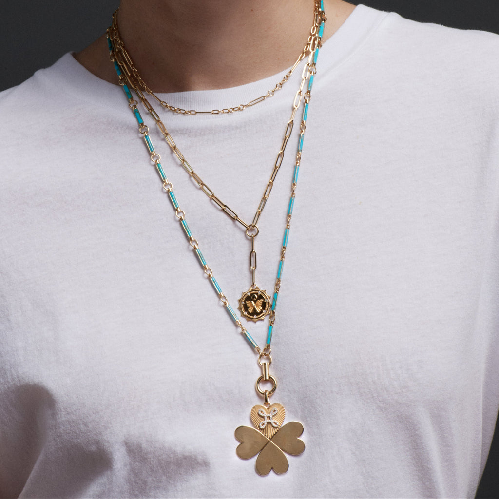 18K Yellow Gold Pave True Love Knot Oversized Four Heart Clover: in Yellow Gold with an Annex Link – FoundRae view 2