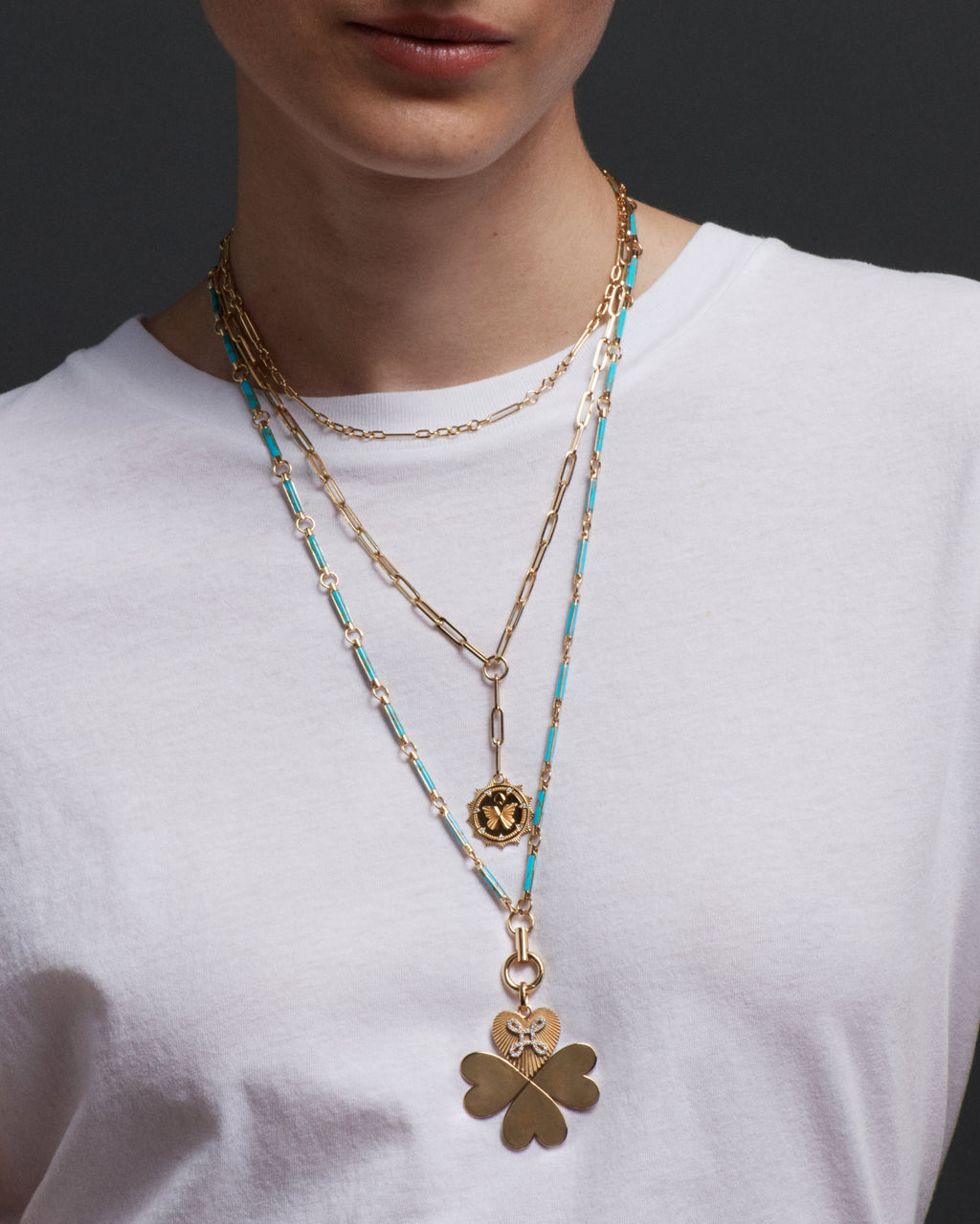 18K Yellow Gold Turquoise Stone Hanging Clockweight Chain – FoundRae view 3