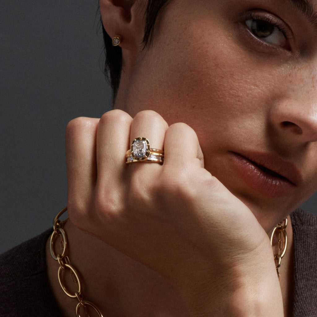 18K Yellow Gold Lovestruck Pierced Solitaire Ring : in Yellow Gold with Cushion Diamond – FoundRae view 7