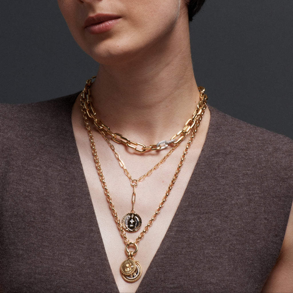 18K Yellow Gold Medium Strong Hearts Love Single Pave Link Chain Necklace – FoundRae view 4