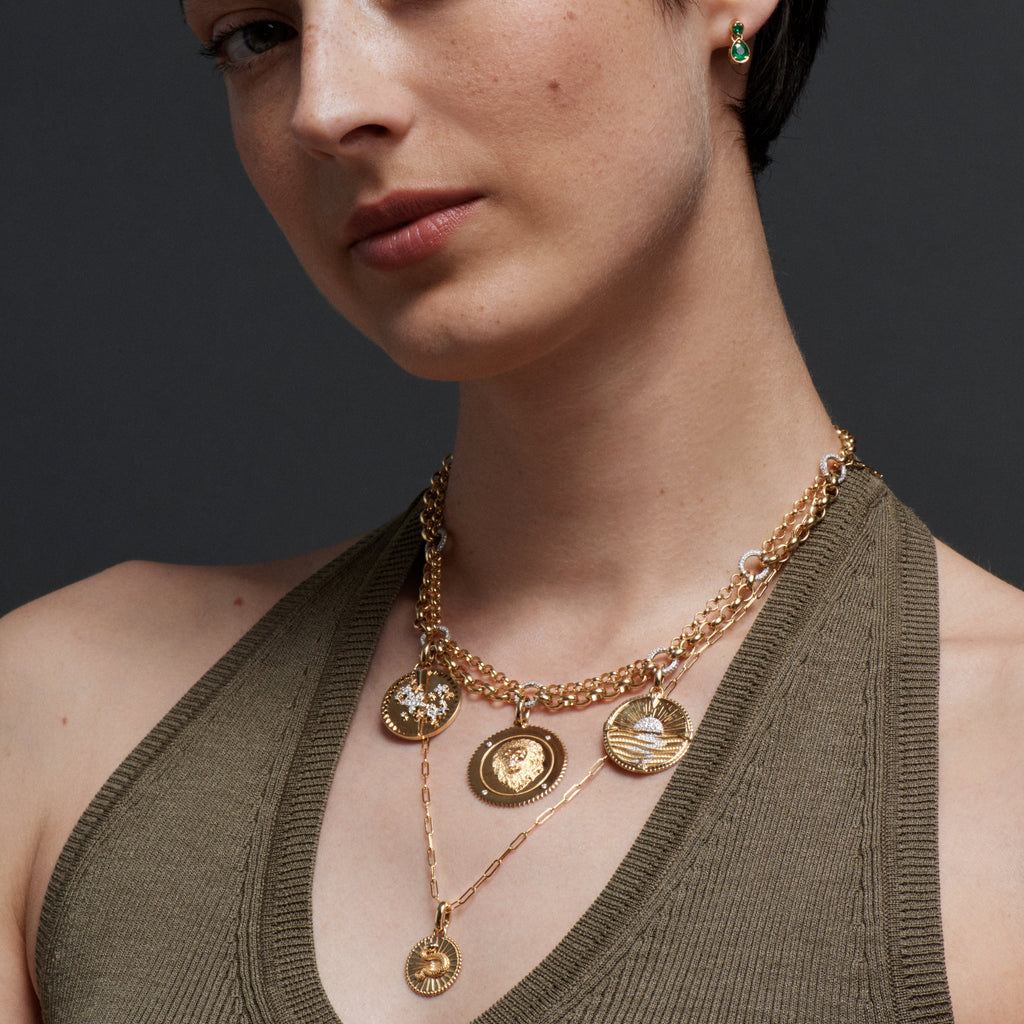 18K Yellow Gold New Beginnings - Internal Compass : Large Medallion with Annex Link – FoundRae view 5